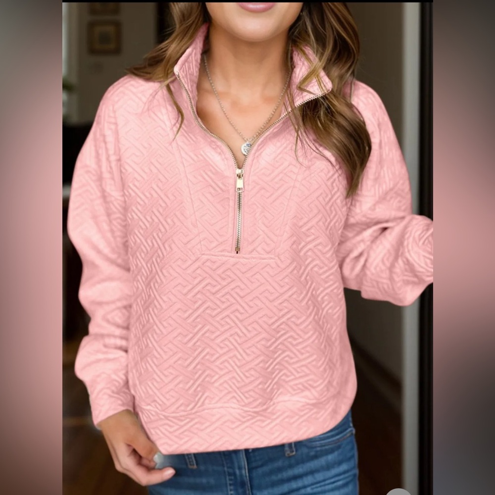 Textured Half Zip Long Sleeve Sweatshirt